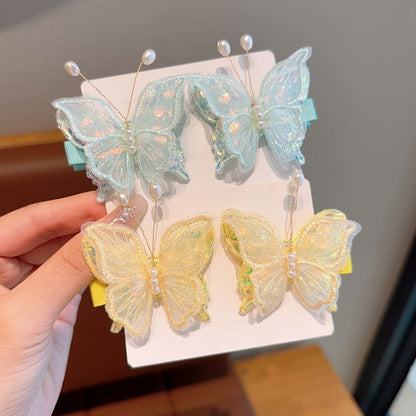 Magical Embroidered Butterfly Pearl Hair Clips