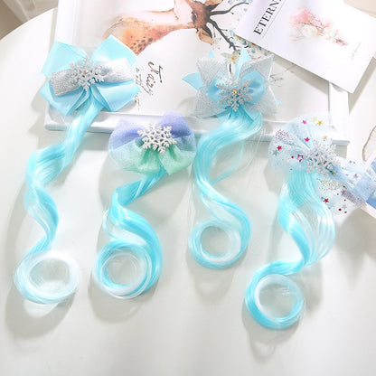 Princess Snowflake Bow Curly Hair Clip Extension for Girls