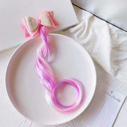 Sparkle Double-Layer Bow Ombre Curly Hair Extension Clip