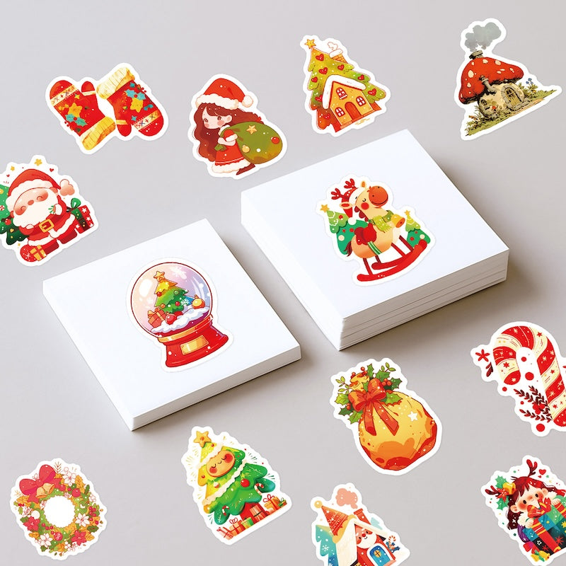 50-Pack Creative Hand-Drawn Christmas Stickers – Waterproof Holiday Décor Set T01042164