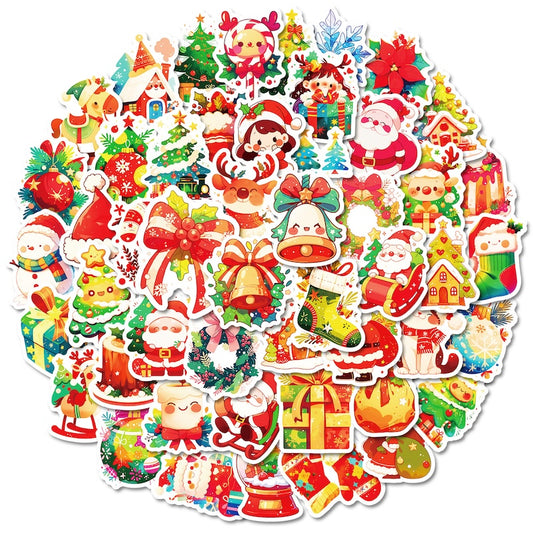 50-Pack Creative Hand-Drawn Christmas Stickers – Waterproof Holiday Décor Set T01042164