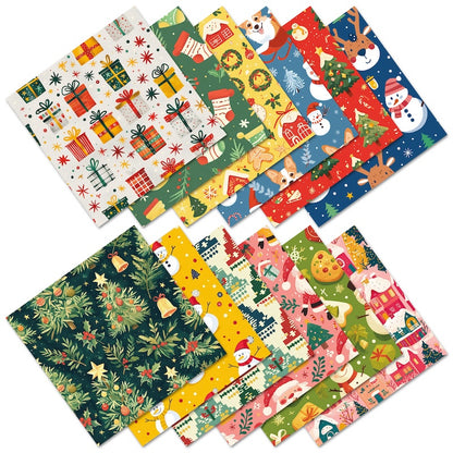 12-Sheet Christmas DIY Paper Set – Vintage Holiday Craft Pack A