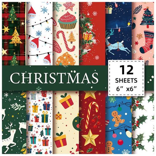 12-Sheet Christmas DIY Paper Set – Vintage Holiday Craft Pack B