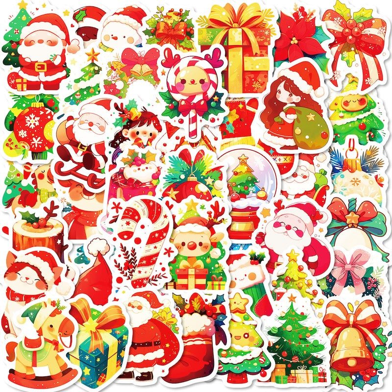 50-Pack Creative Hand-Drawn Christmas Stickers – Waterproof Holiday Décor Set T01042164