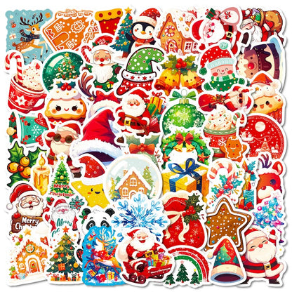 50-Pack Creative Hand-Drawn Christmas Stickers – Waterproof Holiday Décor Set T01042159