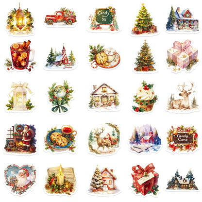50-Pack Creative Hand-Drawn Christmas Stickers – Waterproof Holiday Décor Set T01042160