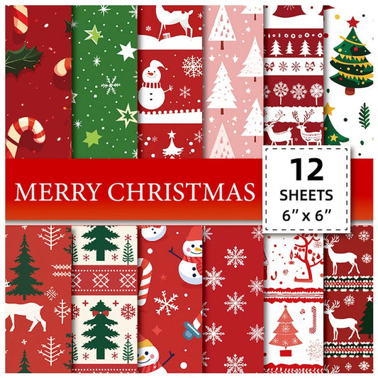 12-Sheet Christmas DIY Paper Set – Vintage Holiday Craft Pack C