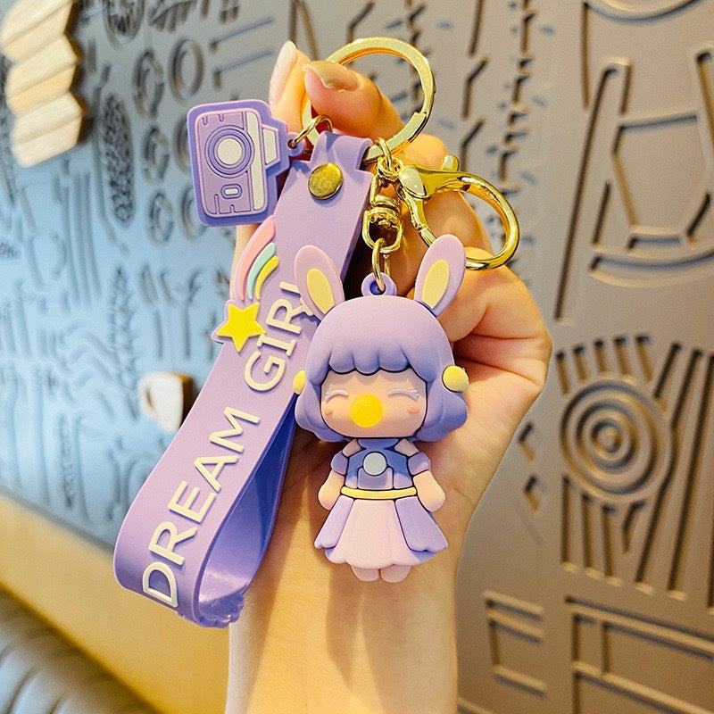 Cartoon Soft Silicone Keychain - Bubble Blowing Girl