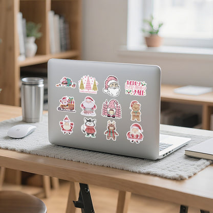 50-Pack Waterproof Pink Christmas Stickers