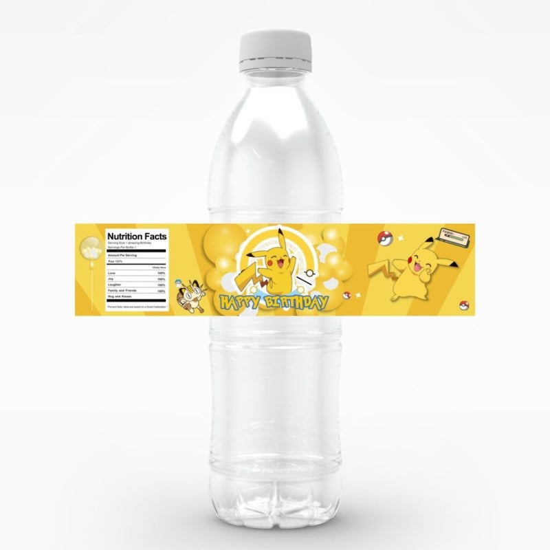 Birthday Party Water Bottle Labels 24PCS Set - Pikachu