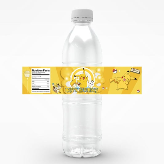 Birthday Party Water Bottle Labels 24PCS Set - Pikachu