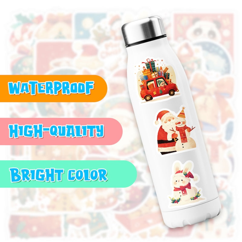 50-Pack Creative Hand-Drawn Christmas Stickers – Waterproof Holiday Décor Set T01042159