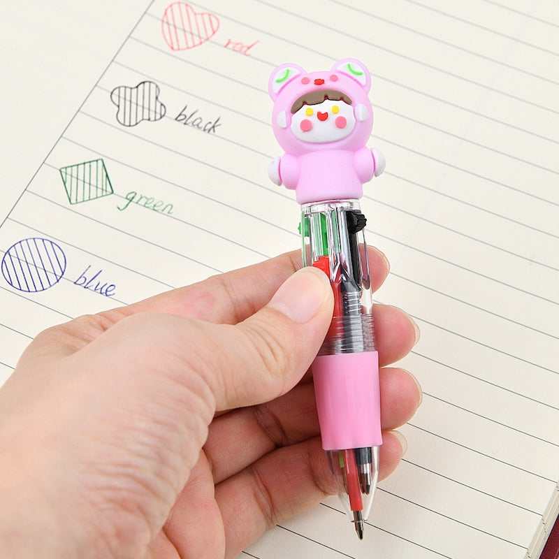 Cute Cartoon Mini 4-Color Ballpoint Pens – Pack of 10