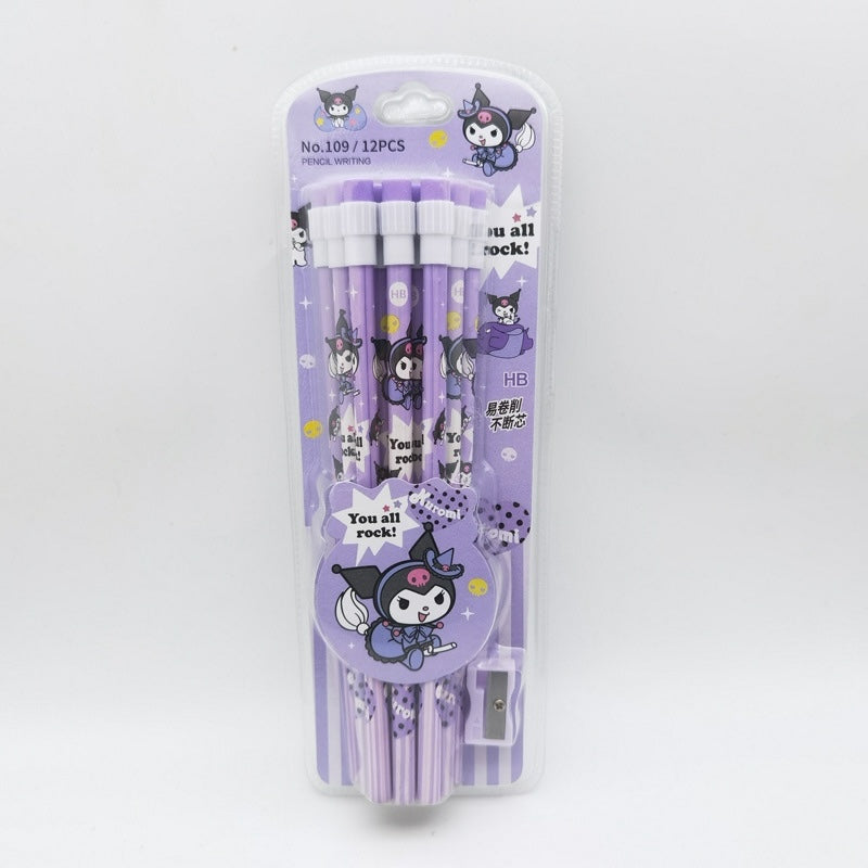 Cute Cartoon Pencils with Erasers – 12PCS Set (with Sharpener)