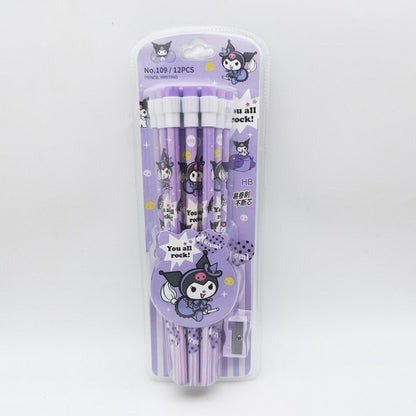 Cute Cartoon Pencils with Erasers – 12PCS Set (with Sharpener)