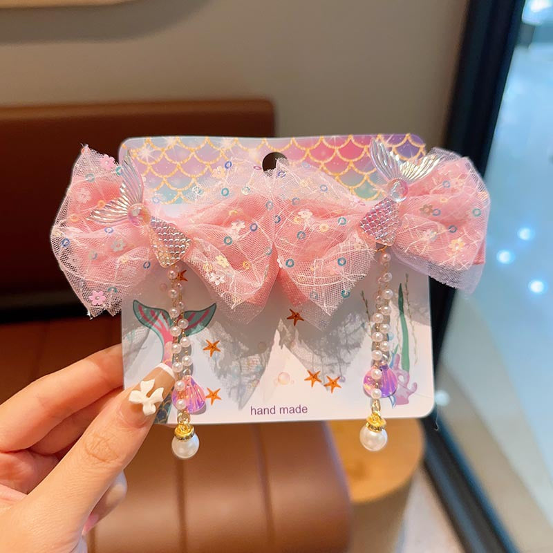 Iridescent Mermaid Bow Hair Clips Pair