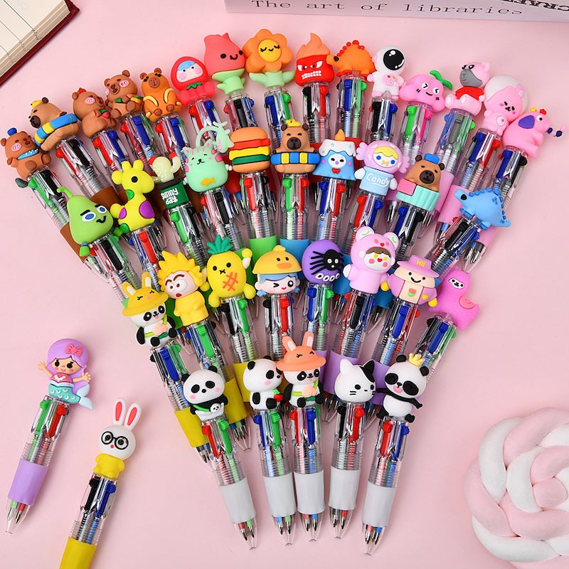 Cute Cartoon Mini 4-Color Ballpoint Pens – Pack of 10