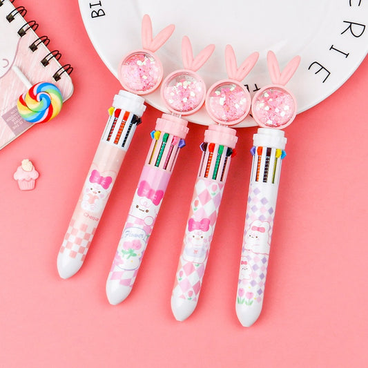Cute Glitter Bunny 10-Color Ballpoint Pen