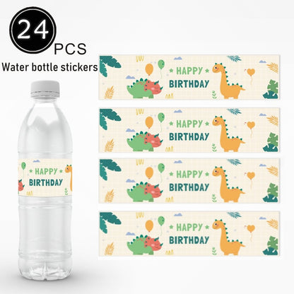 Birthday Party Water Bottle Labels 24PCS Set - Cute Dinosaurs