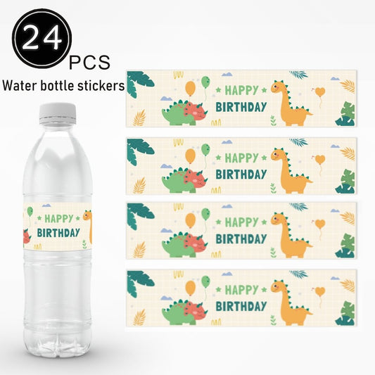 Birthday Party Water Bottle Labels 24PCS Set - Cute Dinosaurs