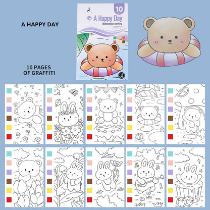 Watercolor Paint Book for Kids – All-in-One Coloring Set with Brush