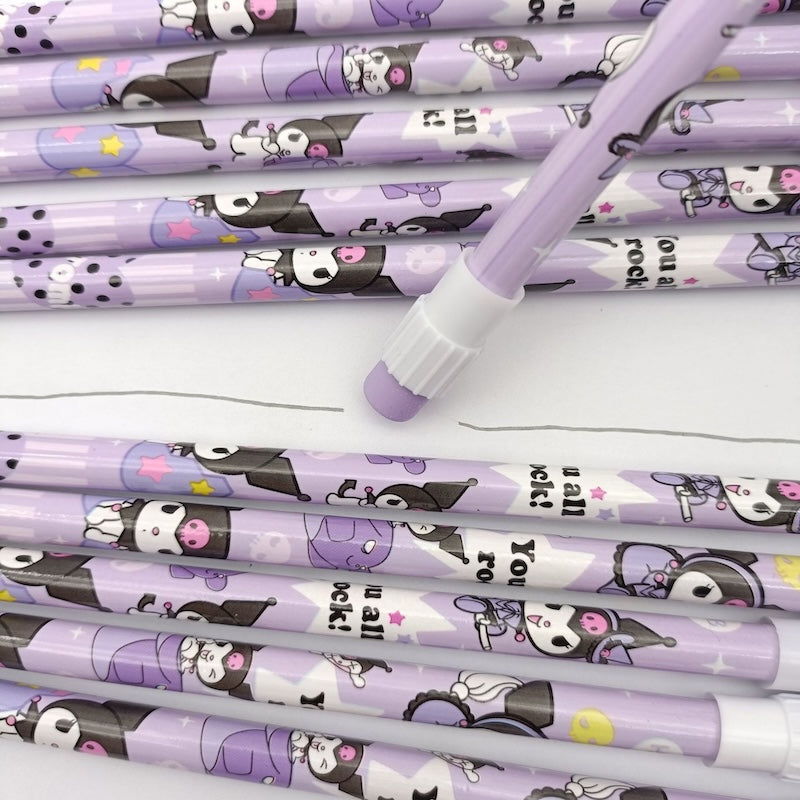 Cute Cartoon Pencils with Erasers – 12PCS Set (with Sharpener)