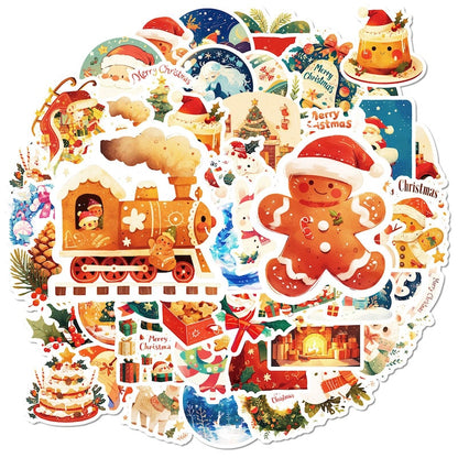 50-Pack Creative Hand-Drawn Christmas Stickers – Waterproof Holiday Décor Set T01042163