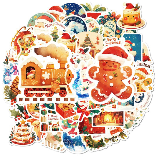 50-Pack Creative Hand-Drawn Christmas Stickers – Waterproof Holiday Décor Set T01042163