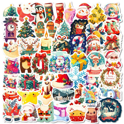 50-Pack Creative Hand-Drawn Christmas Stickers – Waterproof Holiday Décor Set T01042164