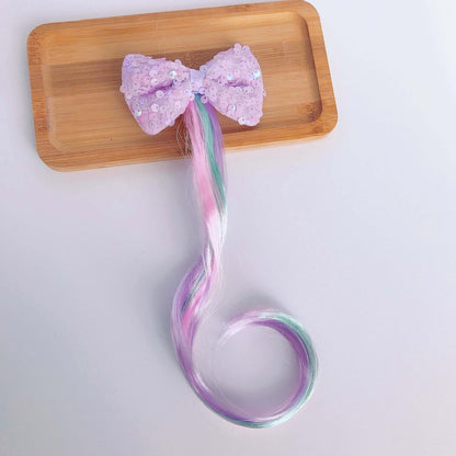 Sparkling Sequin Bow Ombre Curly Hair Clip Extension