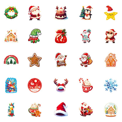 50-Pack Creative Hand-Drawn Christmas Stickers – Waterproof Holiday Décor Set T01042159