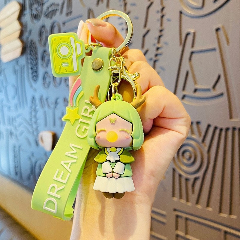 Cartoon Soft Silicone Keychain - Bubble Blowing Girl