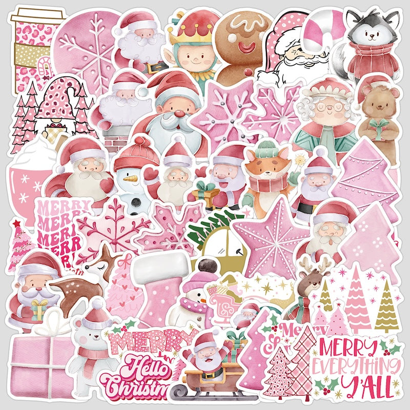 50-Pack Waterproof Pink Christmas Stickers