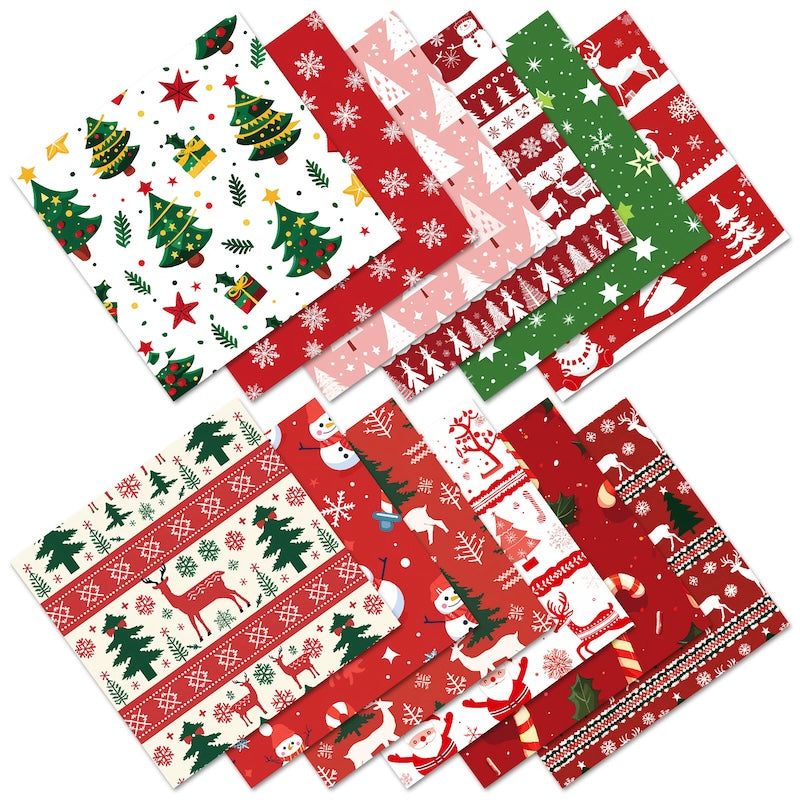 12-Sheet Christmas DIY Paper Set – Vintage Holiday Craft Pack C