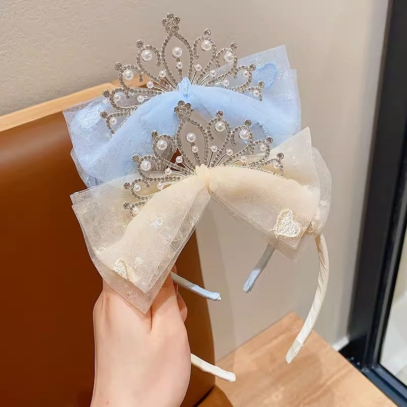 Princess Crown Pearl Bow Headband