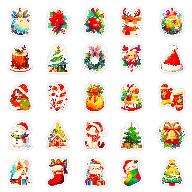 50-Pack Creative Hand-Drawn Christmas Stickers – Waterproof Holiday Décor Set T01042164