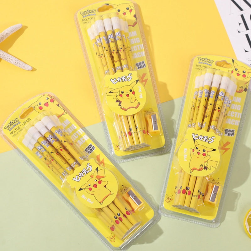 Cute Cartoon Pencils with Erasers – 12PCS Set (with Sharpener)