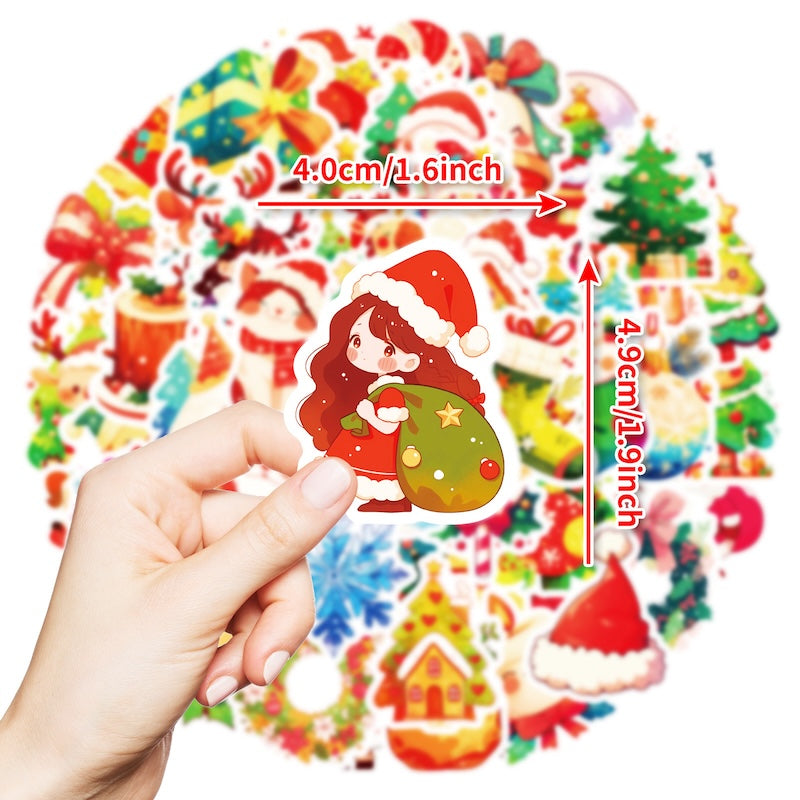 50-Pack Creative Hand-Drawn Christmas Stickers – Waterproof Holiday Décor Set T01042164