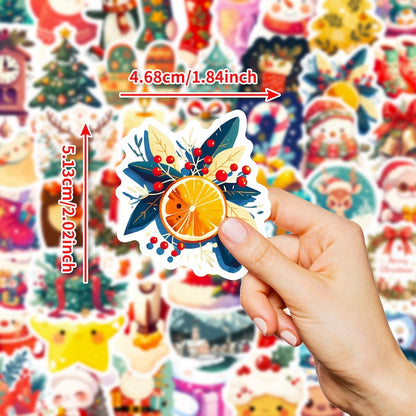50-Pack Creative Hand-Drawn Christmas Stickers – Waterproof Holiday Décor Set T01042164