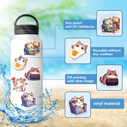 50PCS DIY Waterproof Stickers - Cute Cats