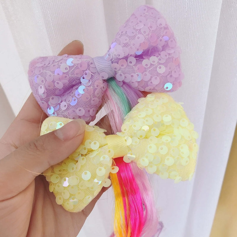 Sparkling Sequin Bow Ombre Curly Hair Clip Extension