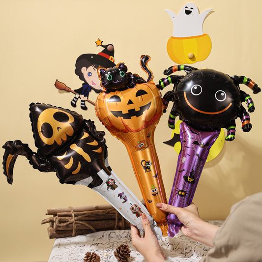 Halloween Handheld Foil Balloons – Party & Photo Props – Pack of 12