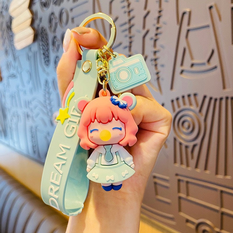 Cartoon Soft Silicone Keychain - Bubble Blowing Girl