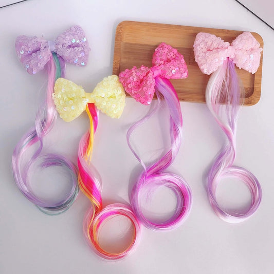 Sparkling Sequin Bow Ombre Curly Hair Clip Extension