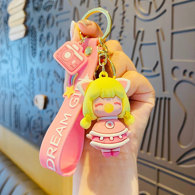Cartoon Soft Silicone Keychain - Bubble Blowing Girl