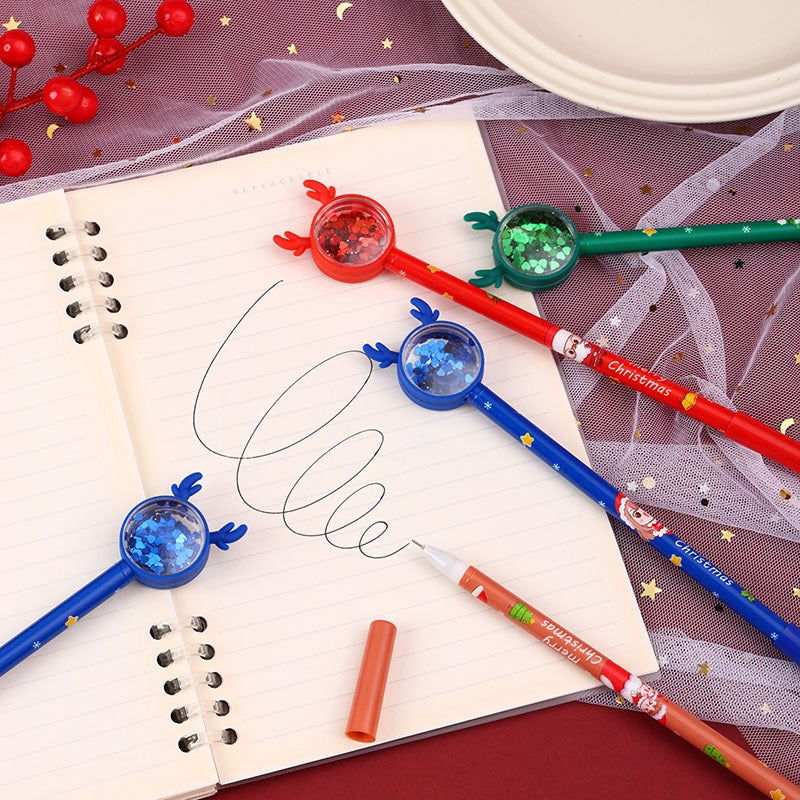 Christmas Reindeer Glitter Black Gel Pen