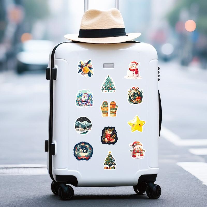 50-Pack Creative Hand-Drawn Christmas Stickers – Waterproof Holiday Décor Set T01042164
