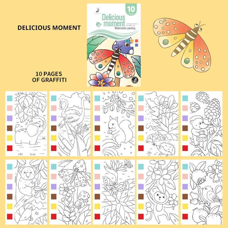 Watercolor Paint Book for Kids – All-in-One Coloring Set with Brush