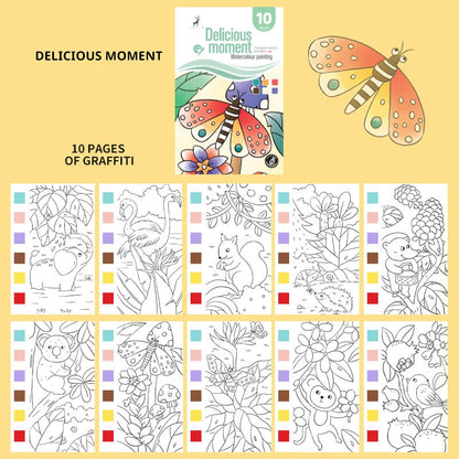 Watercolor Paint Book for Kids – All-in-One Coloring Set with Brush
