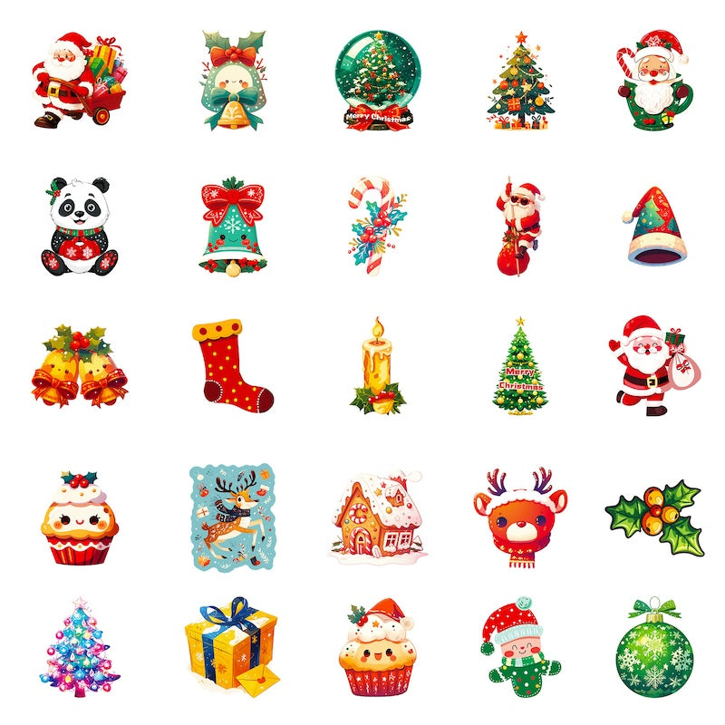 50-Pack Creative Hand-Drawn Christmas Stickers – Waterproof Holiday Décor Set T01042159